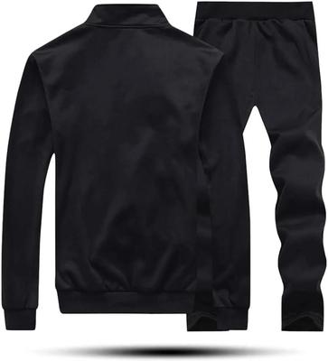 Men's Fleece Track Suit - 2 Pcs - Black - Plain Collar Design