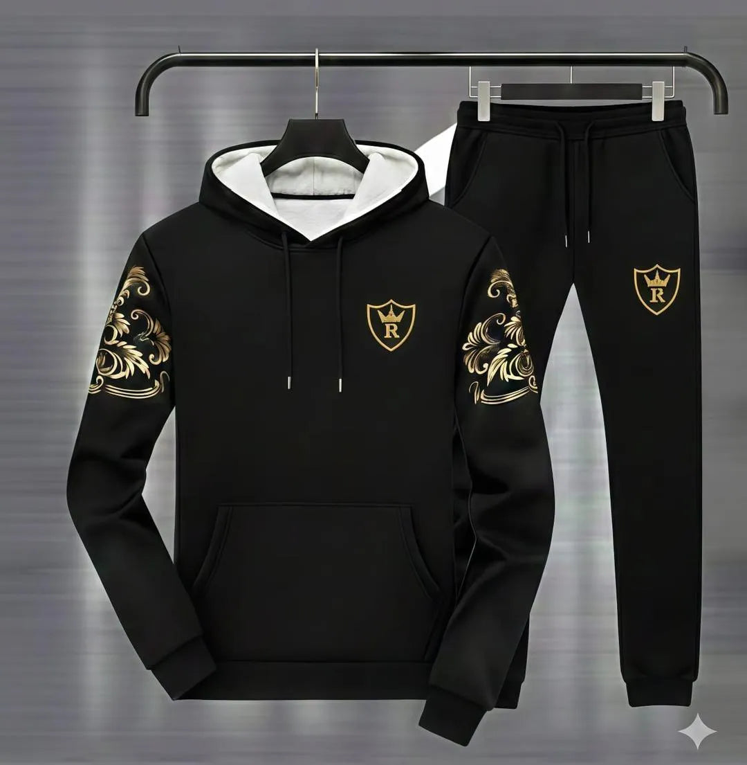 Royal Crest Black Printed Hoodie Track Suit