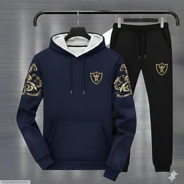 Royal Crest Blue Printed Hoodie Track Suit