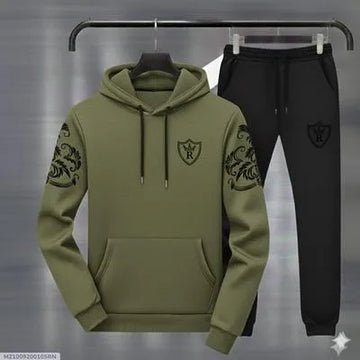 Royal Crest Green & Black Printed Hoodie Track Suit