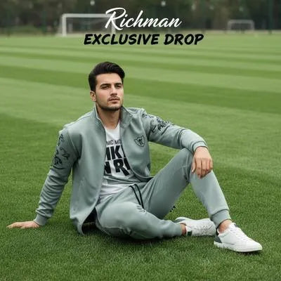 2 Pcs Men's Fleece Printed Zipper Track Suit